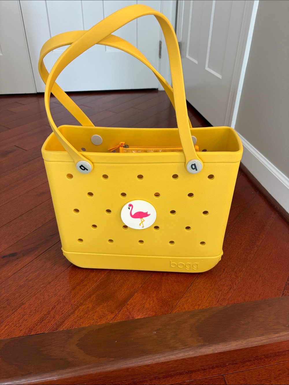 Bogg Yellow Tote Bag with Flamingo Charm